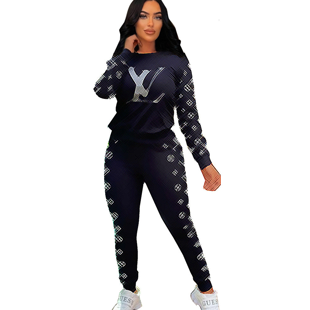 Dd5556 Women's Casual Fashion Sports With High Elasticity Cotton Pocket Two Piece Set