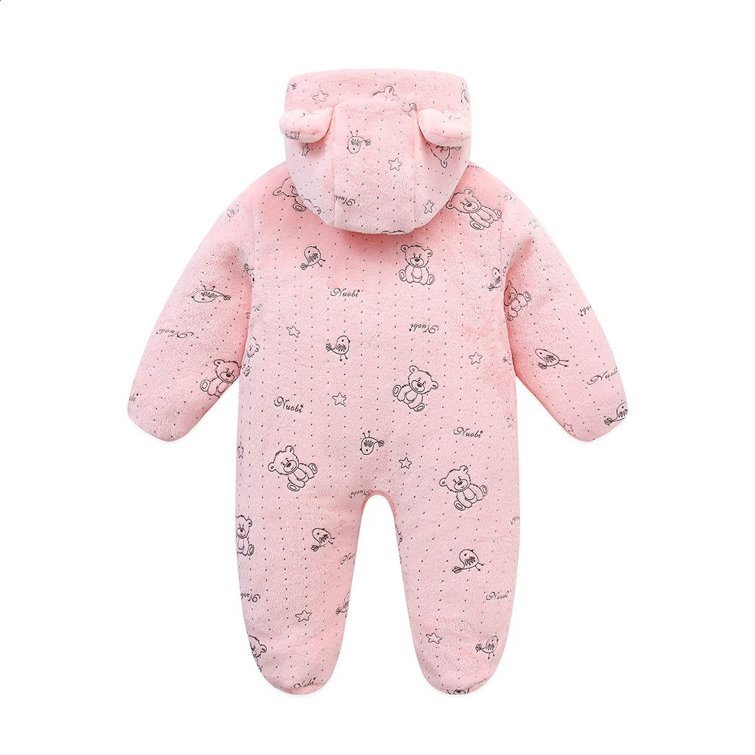 Autumn Toddler Clothing Female Baby Warm Hooded Romper Male Baby Cartoon Printing Jumpsuit 0-12 Months Baby Flannel Jumpsuit 241226