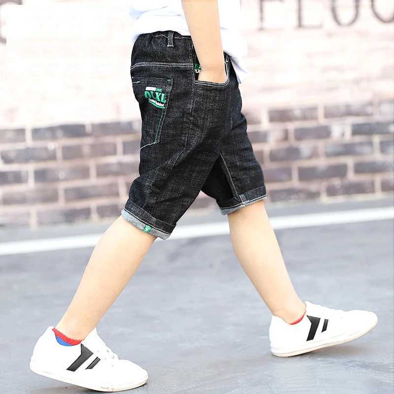 Teenager Kids Boys Denim Shorts 4Y-16Y Summer Letter Printed Children Boys Casual Pants Soft Cotton Jeans Short Straight Pants W241227