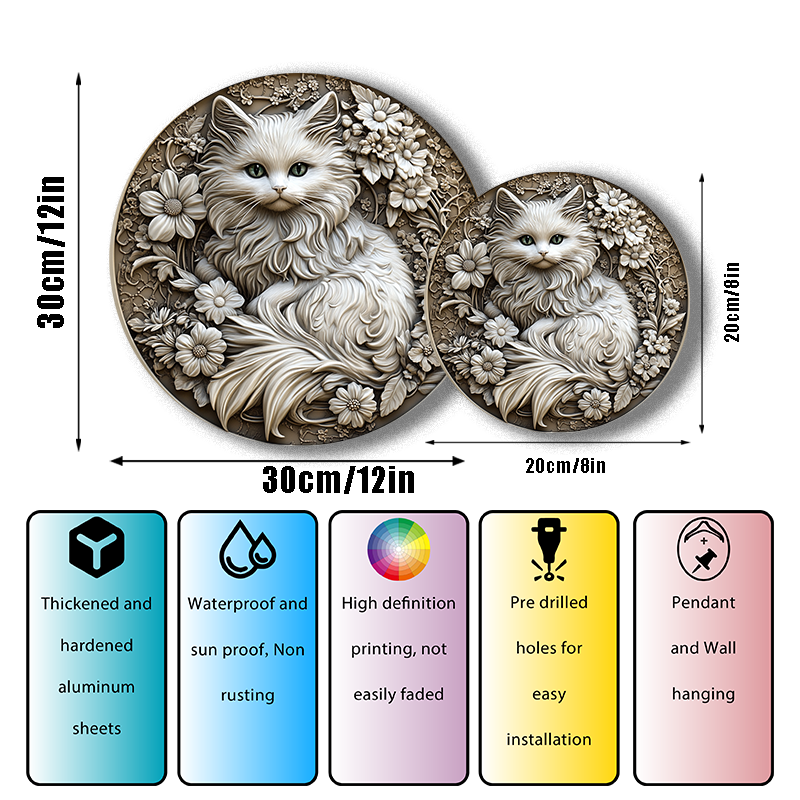 Ragged Cat - Personalized Pet Ornaments | Custom Circular Aluminum Decorative Paintings | Unique Pet Souvenir Tombstones