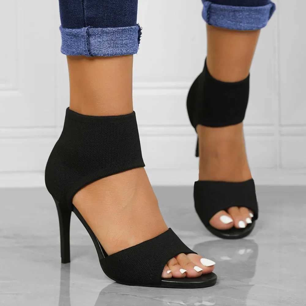 High Quality Women New Designer Knitted High Heels Sandals Summer Slip-on Thin Heeled Sandal Woman Sexy Cover Heels Black Party Shoes T241227