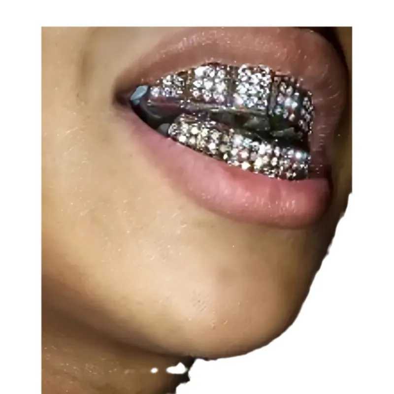 Hip Hop Gold Silver Colour d Out CZ Teeth Grillz Top Bottom Men Women Jewelry W241227