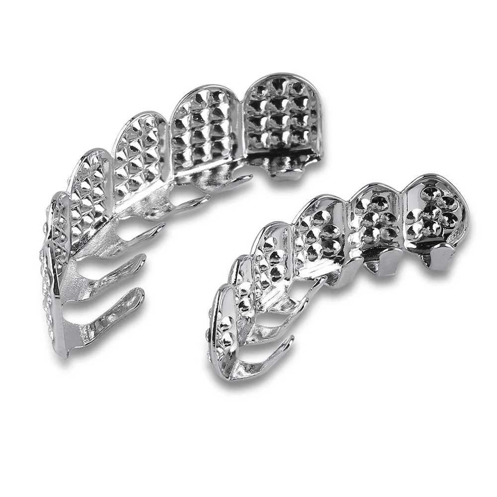 JINAO New 2024 Hip Hop Full D OUT 6-Tooth Set Grilz Mens Up and Down Barbecue Punk Rper Halloween FLame Cosplay W241227