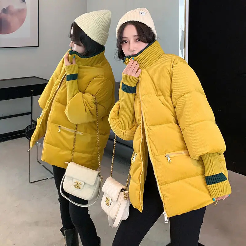 Fashion Bubble Coat Winter Corduroy Parka Woman Oversized Short Jacket Autumn Female Puffer Parkas Mujer 2023 241226