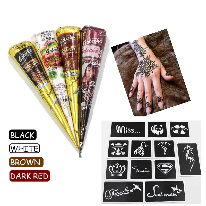 GOLECHA Black Brown Red White Henna Cones Indian Henna Tattoo Paste For Temporary Tattoo Body Art Sticker Mehndi Body Paint 241224