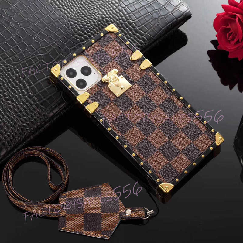 Luxury Phone Cases Designer for iphone 16 pro max 15 14 13 12 ProMax 16PLus Fashion Square Leather Lanyard Strap protective Back Cover