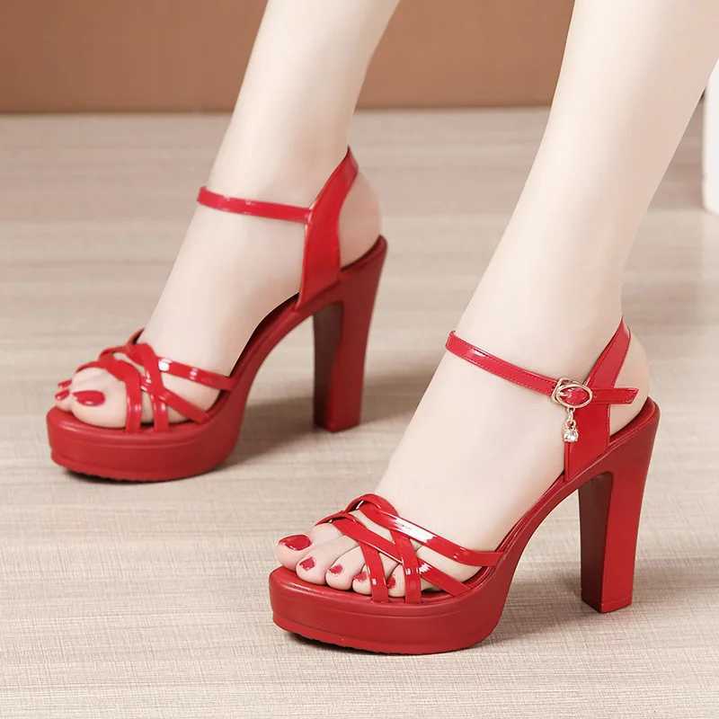 High Quality Size 32-43 Woman High Heels Sandals Ladies Summer Women Office Party Shoes Female Patent Leather Platform Heel Elegant Sandals T241227
