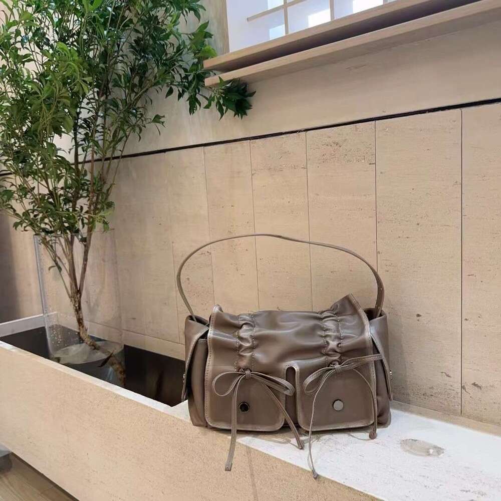 Abandoned Earth Style Dark Punk Motorcycle Versatile Pleated Bow Tote Pillow Bento Drawstring Hand-held Armpit Bag