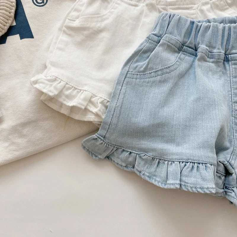 Summer Kids Shorts Solid Brief Denim Girls Ruffle Shorts Children Clothes Teenage Girl Jeans W241227
