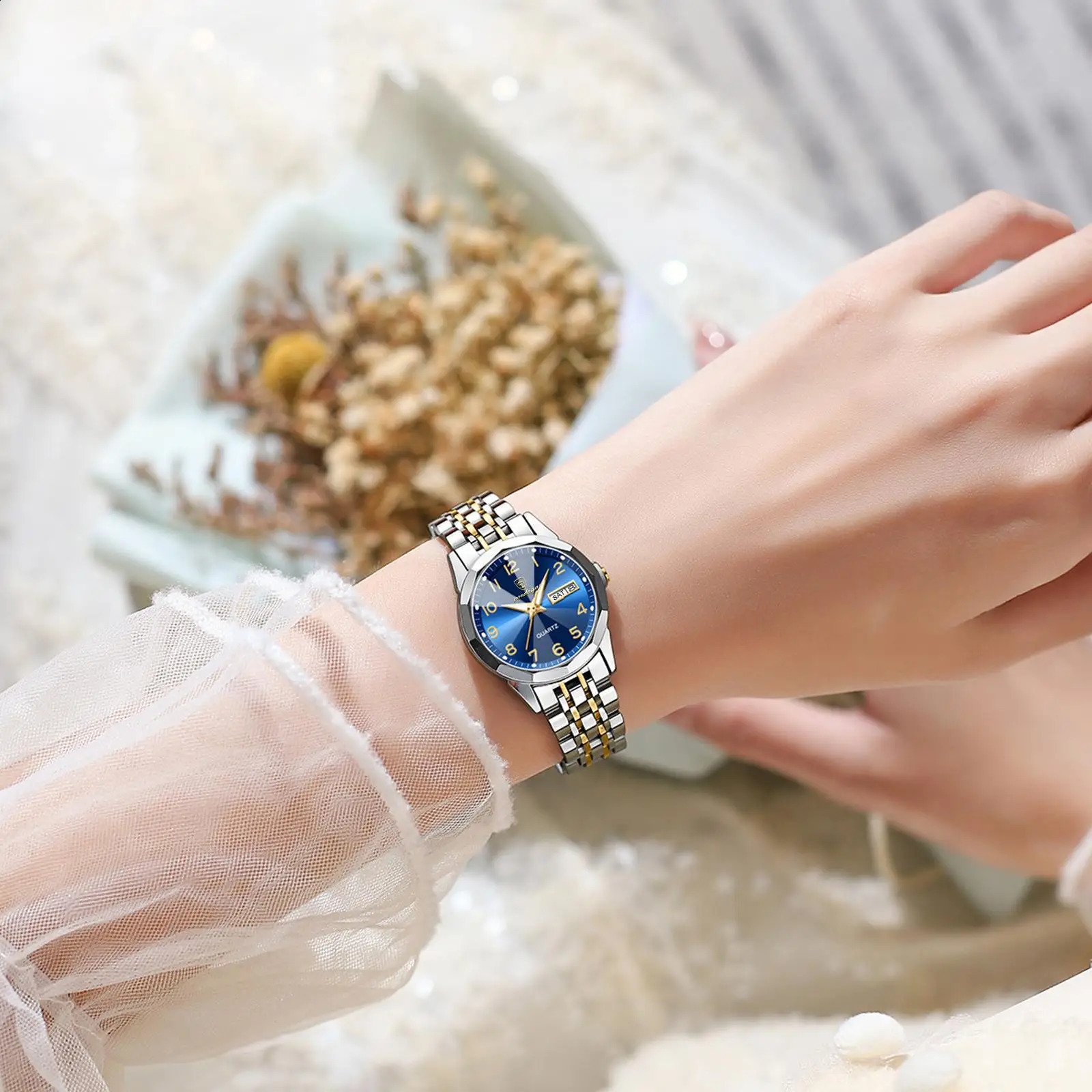 POEDAGAR Fashion Ladies Watch Waterproof Luminous Date Week for Woman High Quality Stainless Steel Womens Quartz Watches 241225