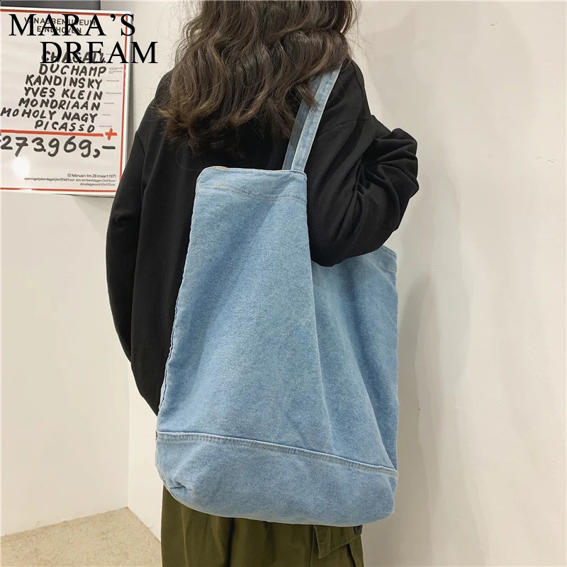 Maras Dream Denim Shoulder Bag Large Capacity Hand For Woman Supermarket Shopping Travel Casual Women Handbag 241225