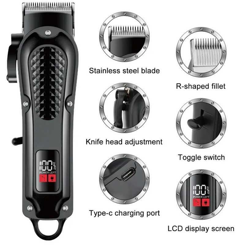 Cordless Adjustable Hair Clipper Professional Adjustable Beard Hair Trimmer For Men Electric Haircut Machine Rechargeable W241227