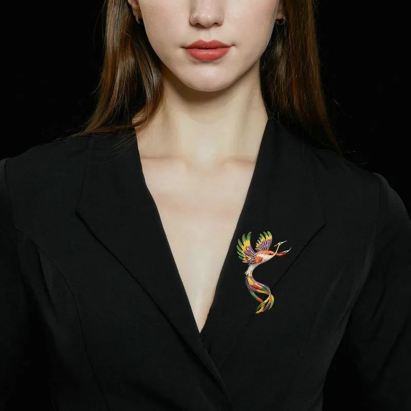 Dress Accessories Womens brooch pin gift for women Advanced feeling Enamel chest flower Gradient colored Phoenix brooches 241227