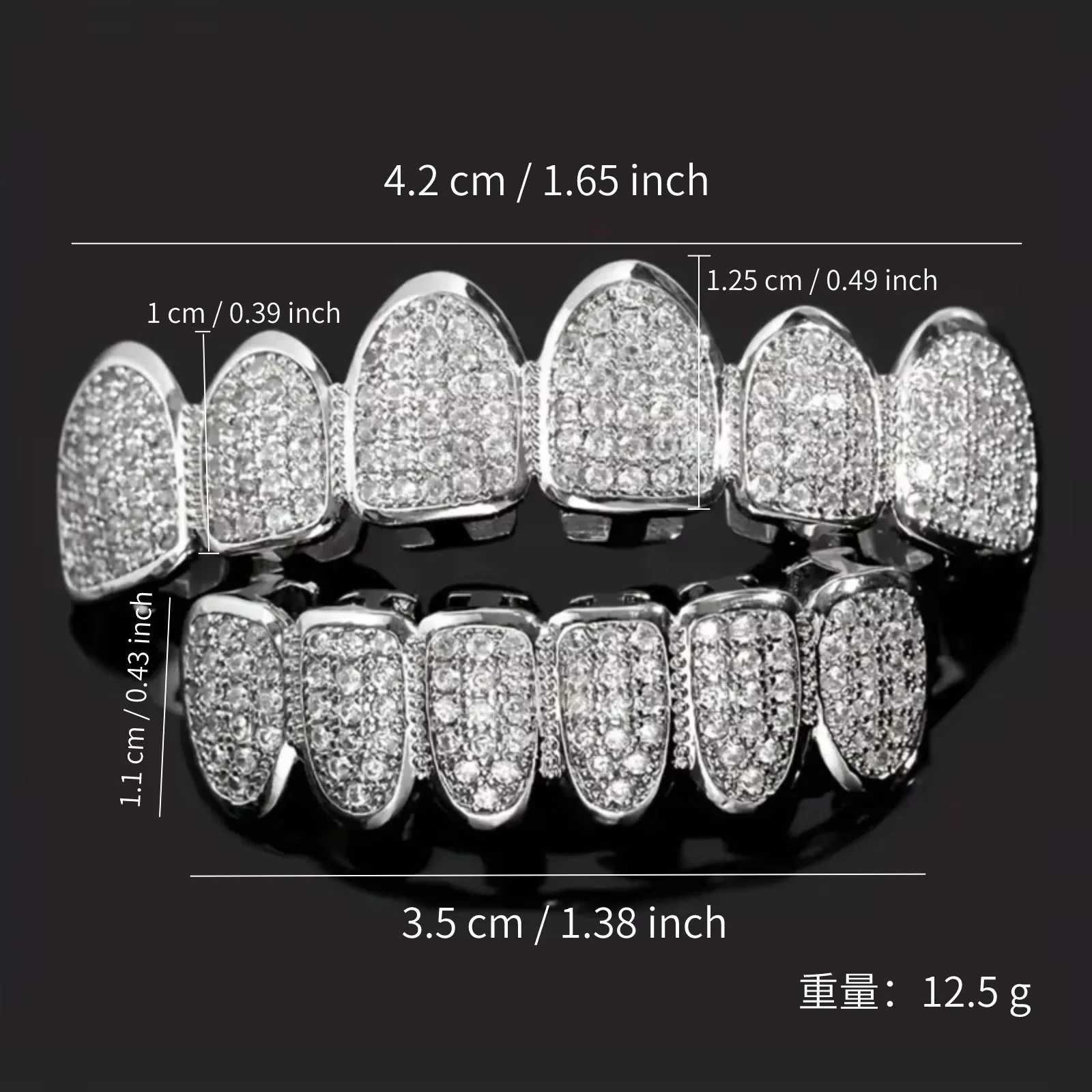 Cz Teeth Grillz Set For Unisex Top Bottom Mouth Gold Silver Color Teeth Grills Tooth C Removable Dental Fashion Jewelry W241227