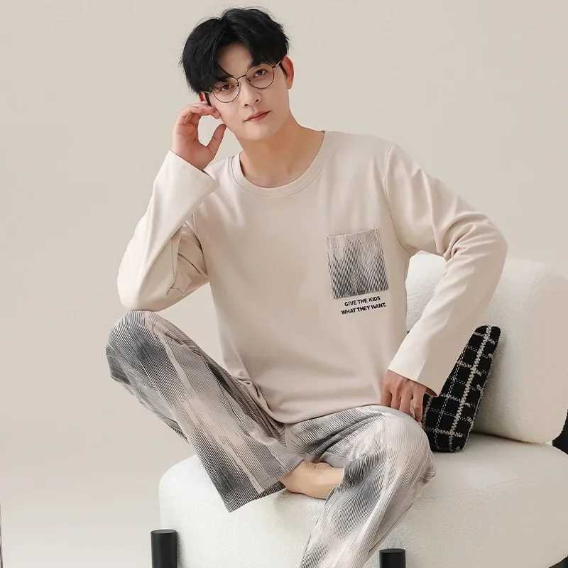 High Quality Pajamas Suit Men Pure Cotton Long-sleeved New Simple Design Sleepwear Male Korean Style 100%Cotton Loungewear GentsXJ241227