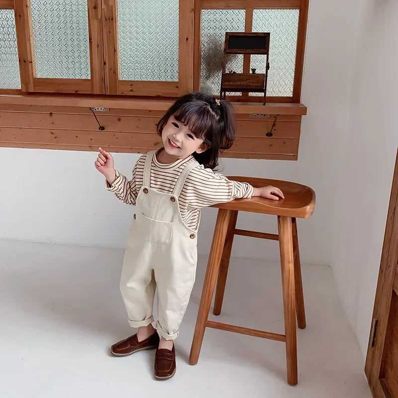 Fall Spring denim baby girl boy wearing solid jeans jumpsuit pocket childrens casual loose jumpsuit blue childrens jacket W241227