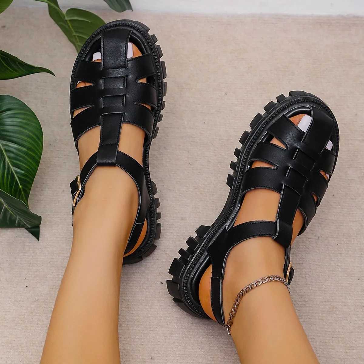High Quality Womens Sandals Summer New Brand Closed Toe Platform Sandals Rome Strap Square Round Toe Fashion Shoes for Women T241227