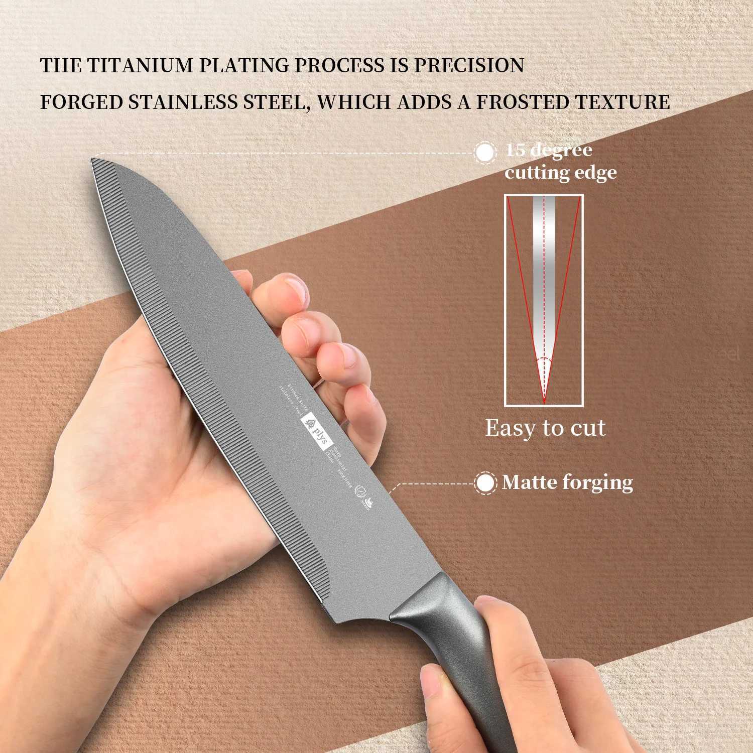 Titanium coated kitchen knife professional chef knife sharp fruit knife antibacterial and corrosion-resistant kitchen accessories Y241227