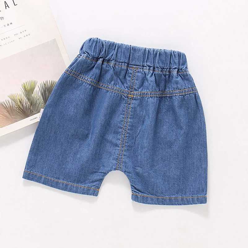 2024 Summer Childrens and Girls Fashion Blue Breathable Panel Jeans/Denim Shorts 1-6 Years Old W241227