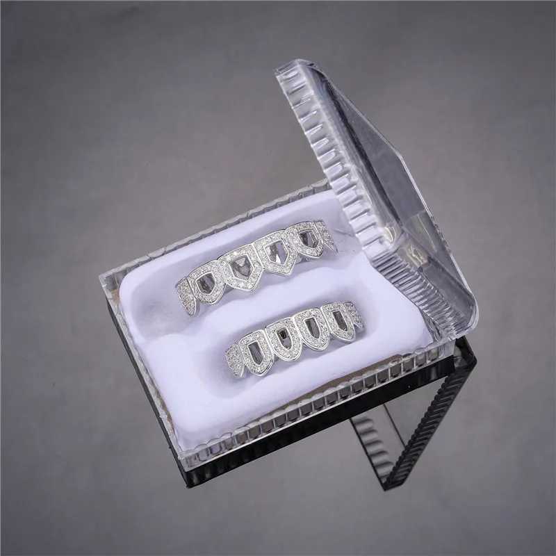 Feel Style and Out Teeth Grillz Set For Unisex Cubic Zirconia Stone Top Bottom Box Packing Hip Hop Jewelry For Men Women Gift W241227