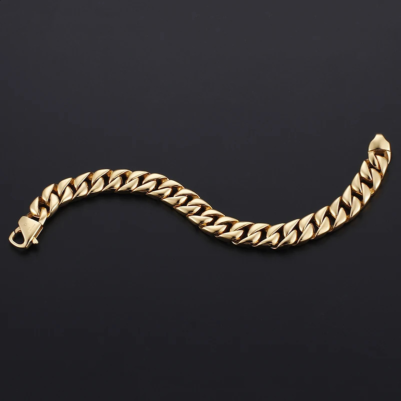 Gold Color Stainless Steel Miami Cuban Curb Link Chain Bracelet for Men Classic Friends Mens Bracelets Jewelry Accessories 241227