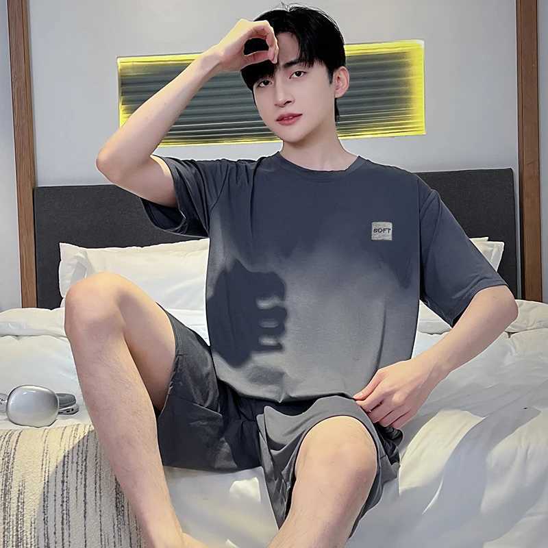 2024 Mens Summer Casual Sleepwear Sets Homewear Suits 2pcs Modal T-shirt and Shorts Oversized Pajamas Male L-5XL Pjs pyjamaXJ241227