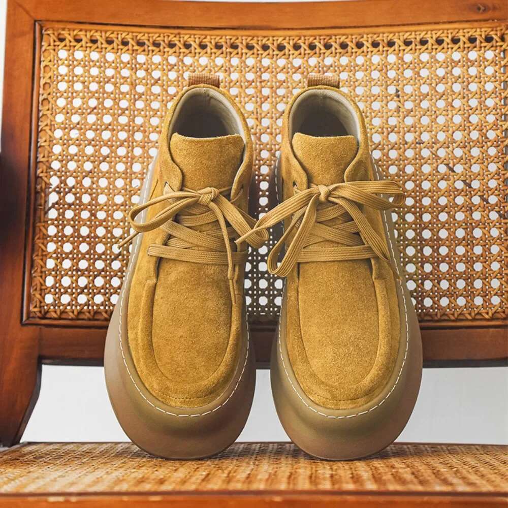 Ankle Suede Cowhide High Top Men Hand sewn thread Casual Shoes Winter Warmth Men's Boots Lace Up Toog boots