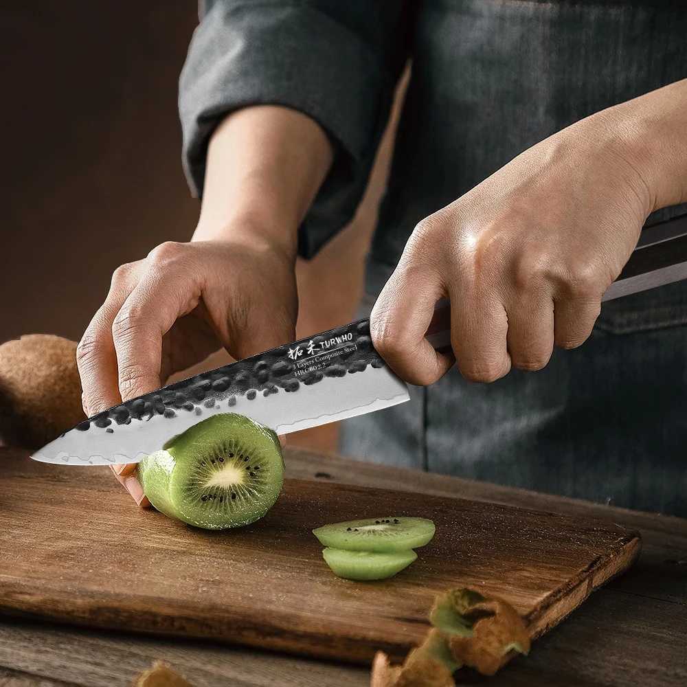 TURWHO 5.5-inch hand forged kitchen utility knife 3-layer Cposite steel vegetable meat fruit and side dish professional chef knife Y241227