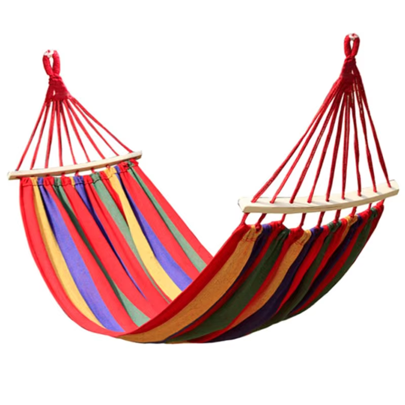 Outdoor Portable Camping Double Hammock Large Canvas Cotton Hammock With Wood stand