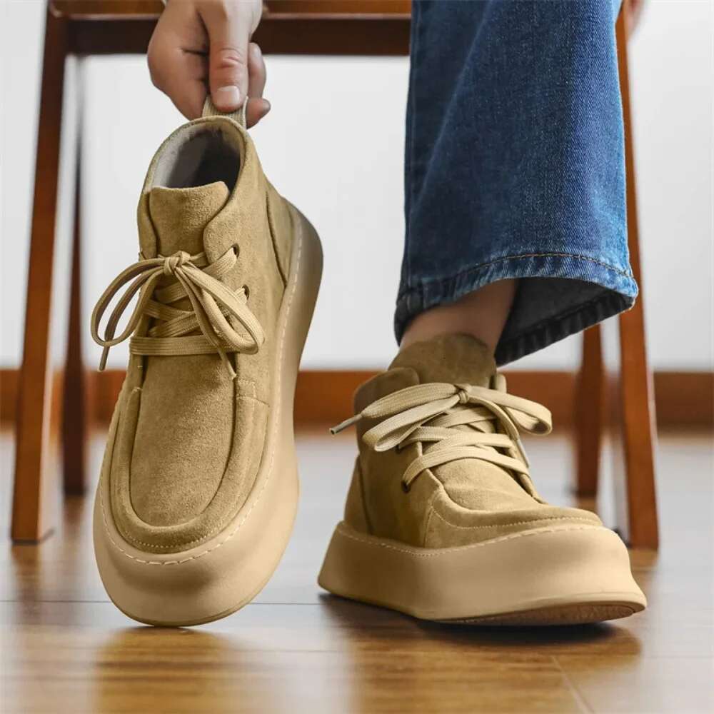 Ankle Suede Cowhide High Top Men Hand sewn thread Casual Shoes Winter Warmth Men's Boots Lace Up Toog boots