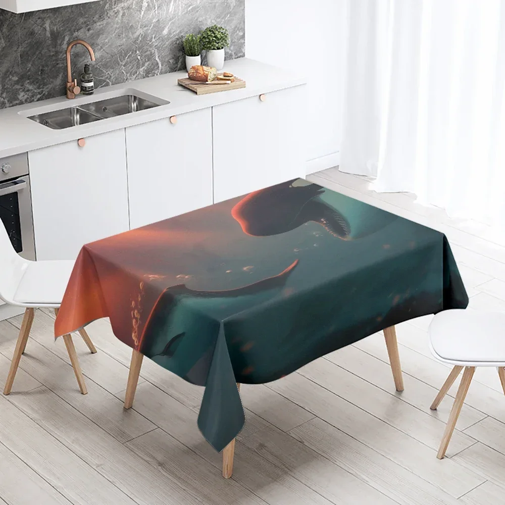 Cute Whale Orca Tablecloth Waterproof Rectangular Wedding Party Restaurant Table Decoration STB3