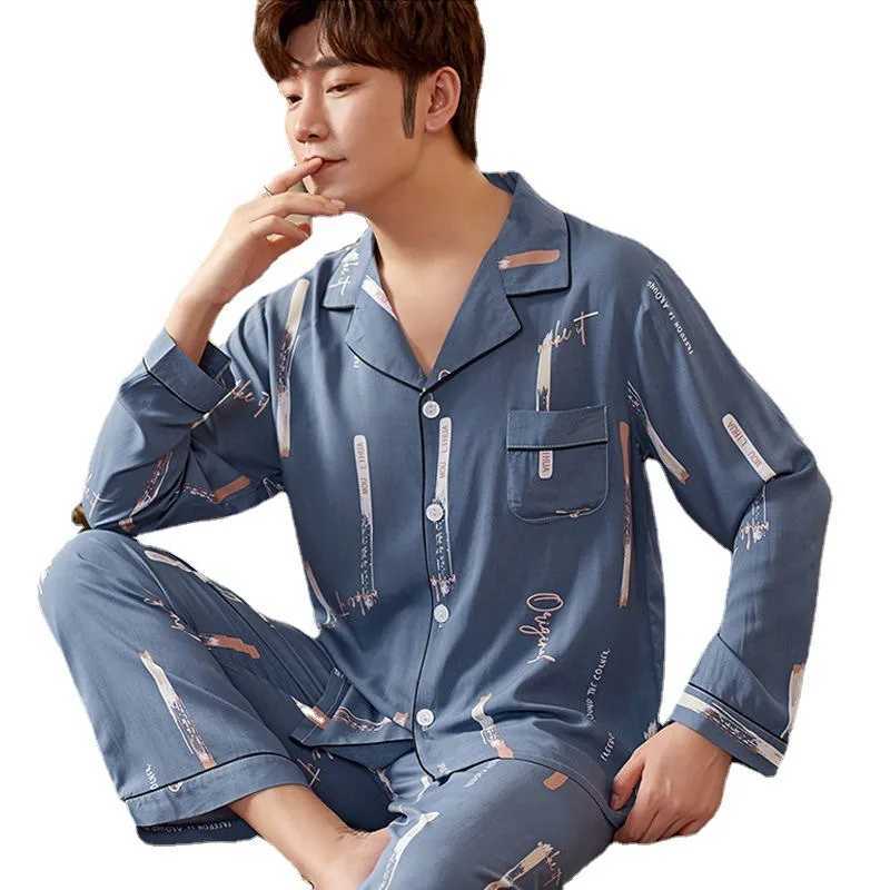 Mens Spring and Fall Long-Sleeved Long Pants Pajamas Cardigan Big Size Korean Nightwear Loungewear Leisure Sleepwear HomewearXJ241227