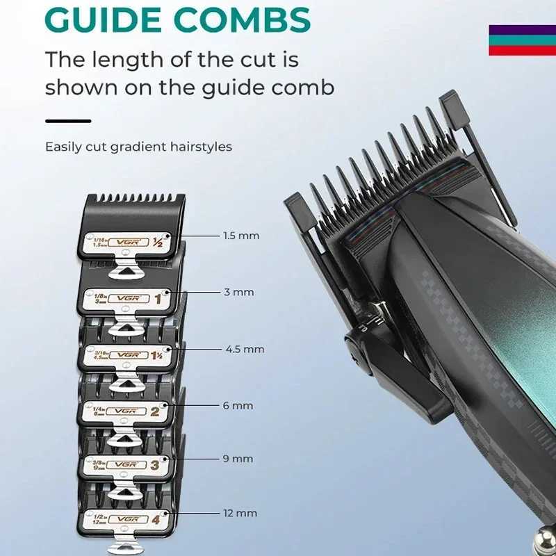 VGR Hair Trimmer Professional Hair Cutting Machine Cordless Hair Clipper Rechargeable Barber 9000 RPM LED Beard Trimer for Men W241227