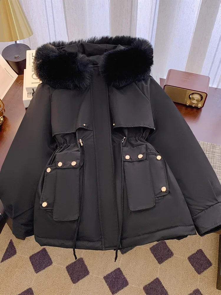 2024 Overcoat Parka Down CottonPadded Jacket Medium Long Winter Coat Add Velvet Fashion Ladies Outerwear 241226