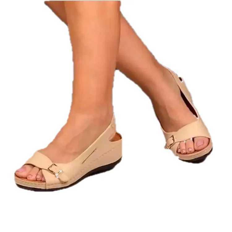 High Quality Womens Sandals Female Wedge Heels Shoes Women Summer Comfortable Sandals Slip-on Flat Sandals Platform Sandals fr5 T241227