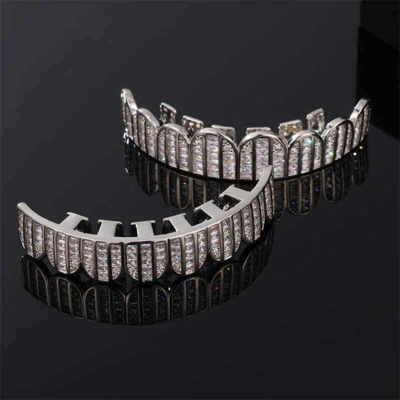 Full Baguette CZ Stones Teeth Grillz Cs Cubic Zircon and Out Micro Pave Top Bottom Charm Grills For Men Women Jewelry W241227