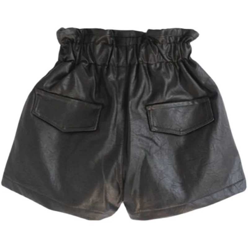 2022 Spring/Summer Autumn Girls Fashion Pu Leather Shorts with Buttons W241227