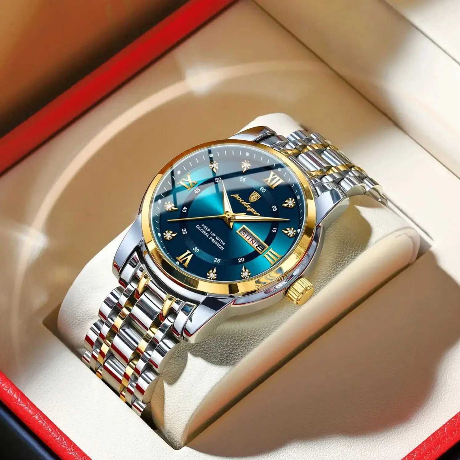 POEDAGAR Luxury Watch for Man Elegant Date Week Waterproof Luminous Men Watch Quartz Stainless Steel Sports Mens Watches watch M241226