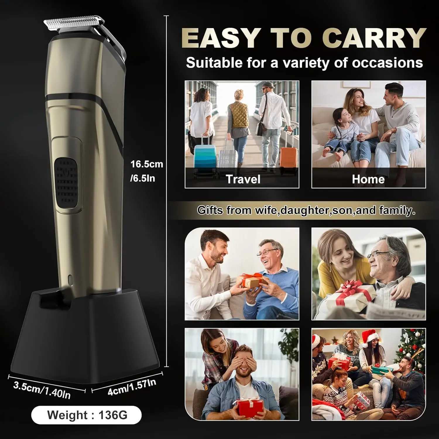 Sejoy 6 IN 1 Hair Trimmer for Men Electric Groin Hair Trimmer Cordless Beard Trimming Kit with Standing Charging Dock W241227