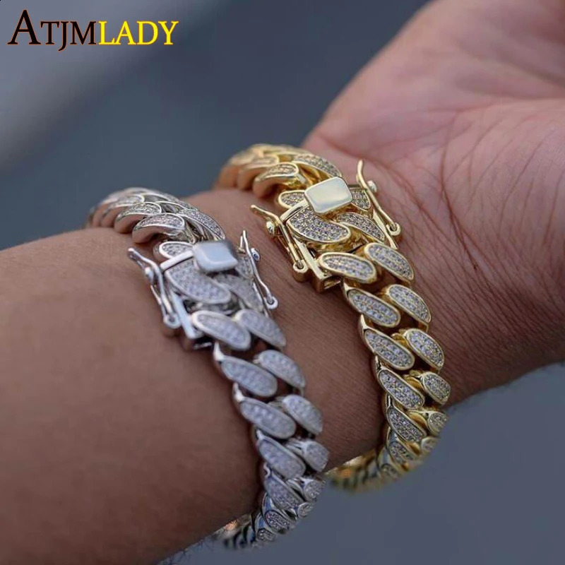 Women Mens Chunky Iced Out Bling Hiphop Sparking Pave 5A Cubic Zirconia 18mm Width Miami Cuban Link Chain CZ Bracelet 241227
