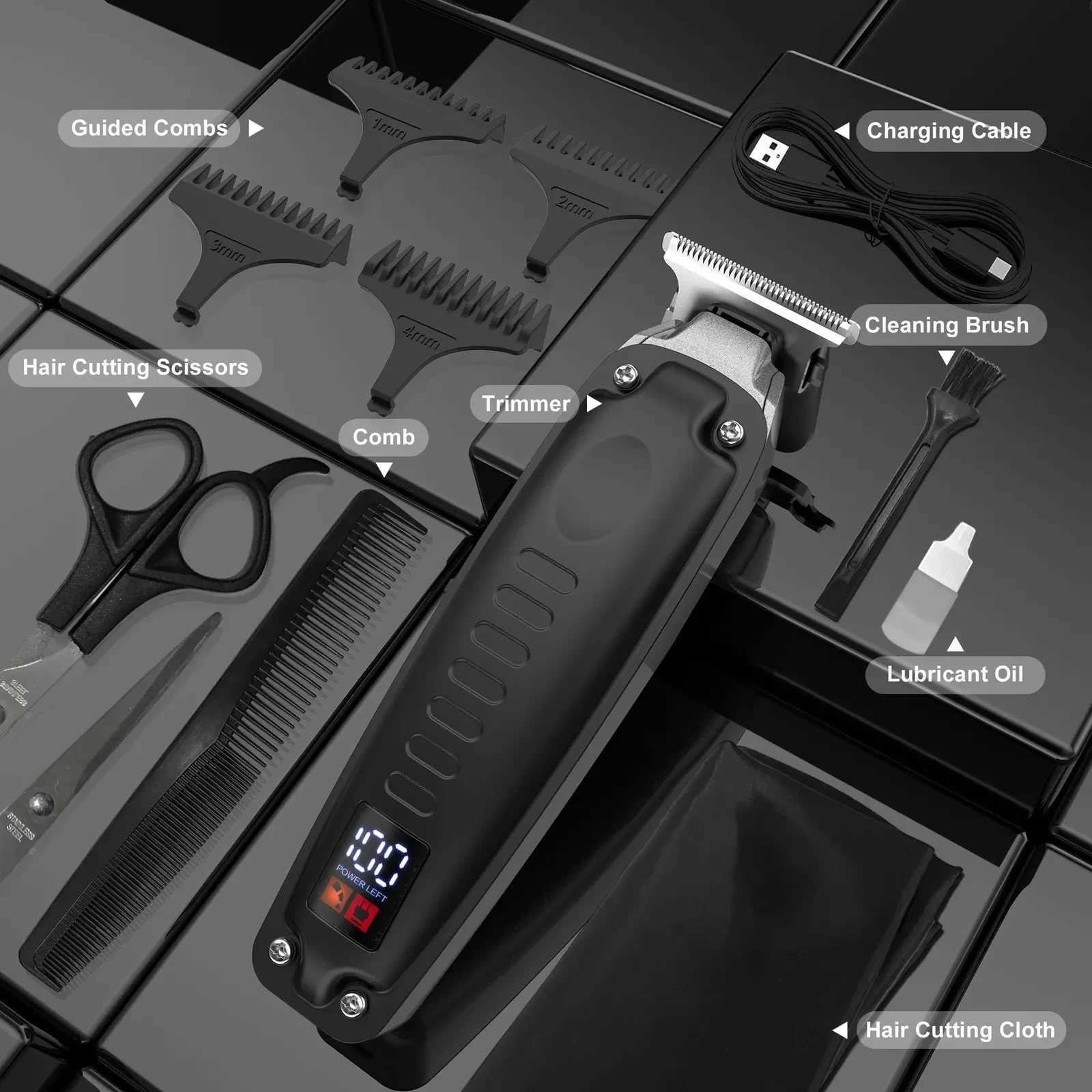 Sejoy Professional Mens Hair Clipper Kit Cordless Trimmer with USB Charging LED Display W241227