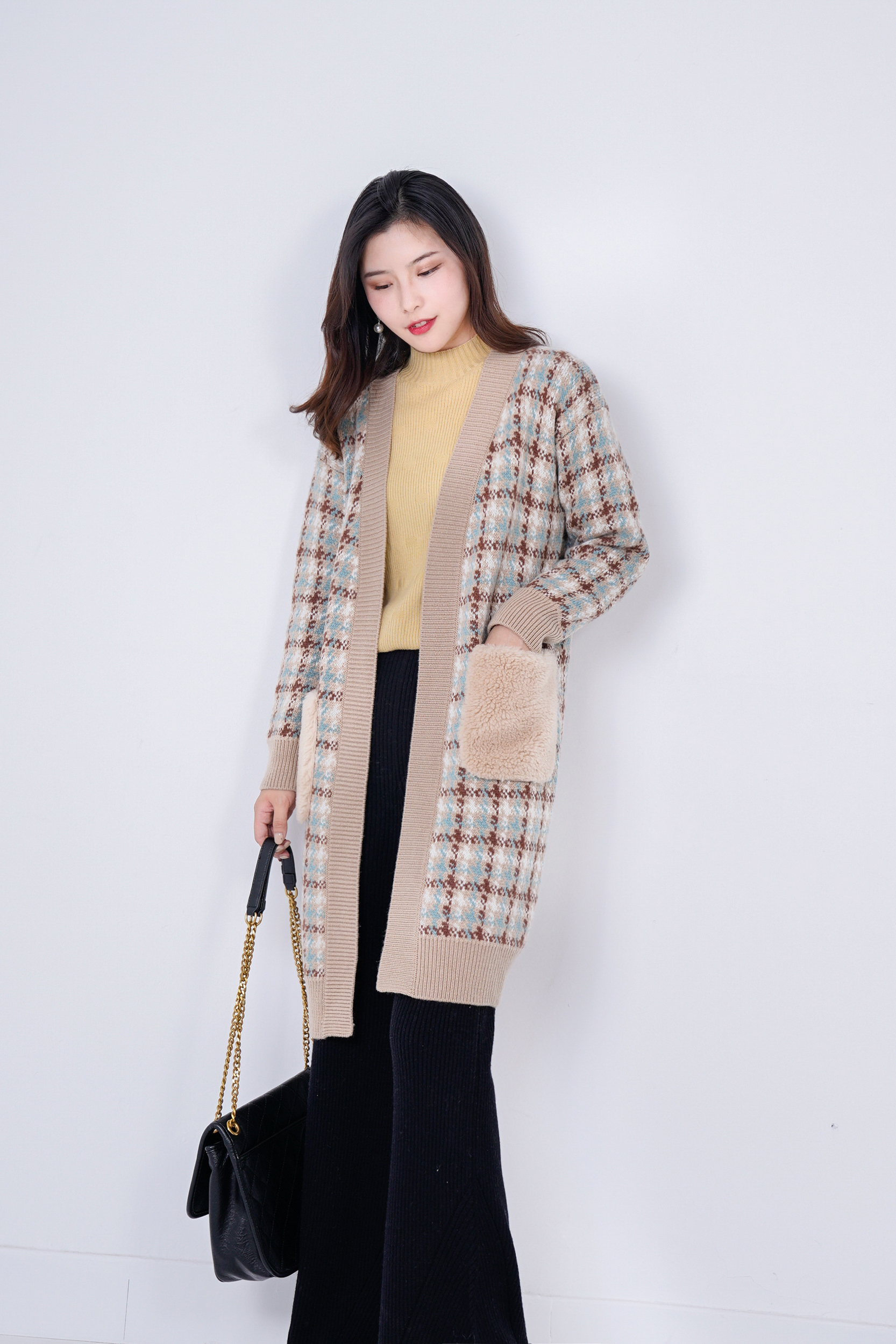 Xiaoxiangfeng sweater small coat cardigan women's new short style plaid outerwear spring and autumn knitwear outerwear