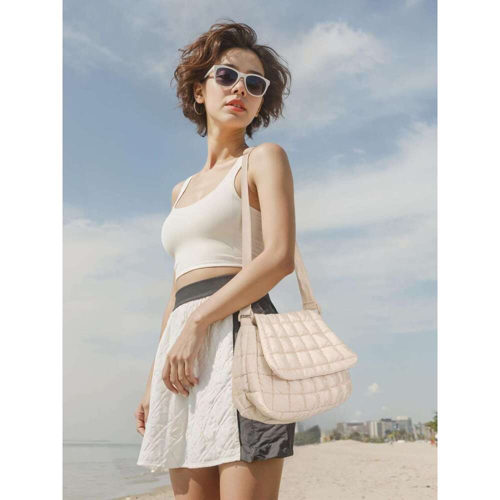 Quilted Puffer Crossbody Bag for Women, Soft Lightweight Nylon Puffy Padding Bubble Shoulder Purse Handbag
