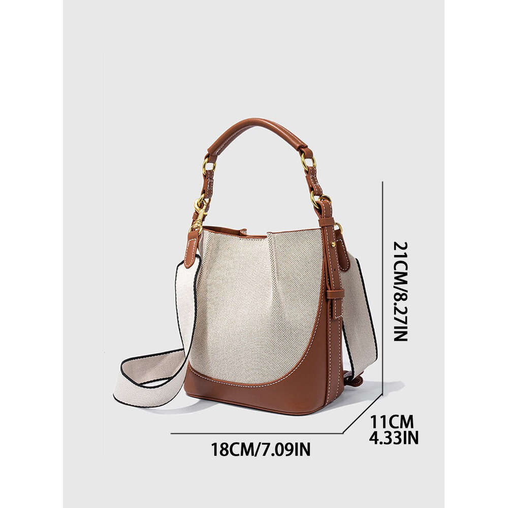 Women's Bags Women's New Large Capacity Wide Strap Single Shoulder Handbag With Bundle Mouth Handheld Crossbody Bucket Bag