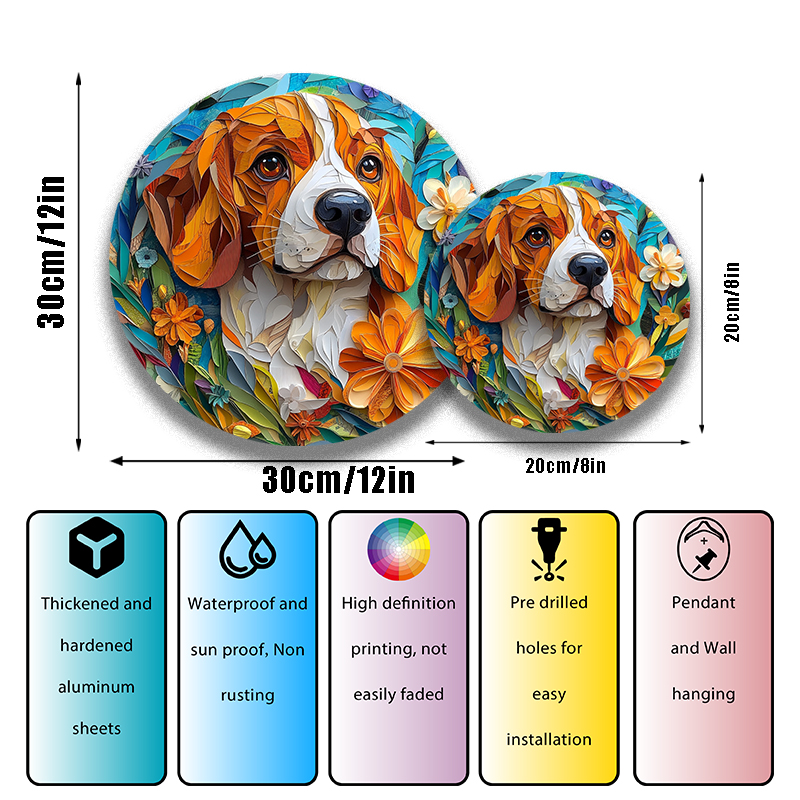 Customized Beagle Pet Ornaments - 2D Printed Circular Aluminum Decorative Paintings, Unique Pet Souvenir Tombstones
