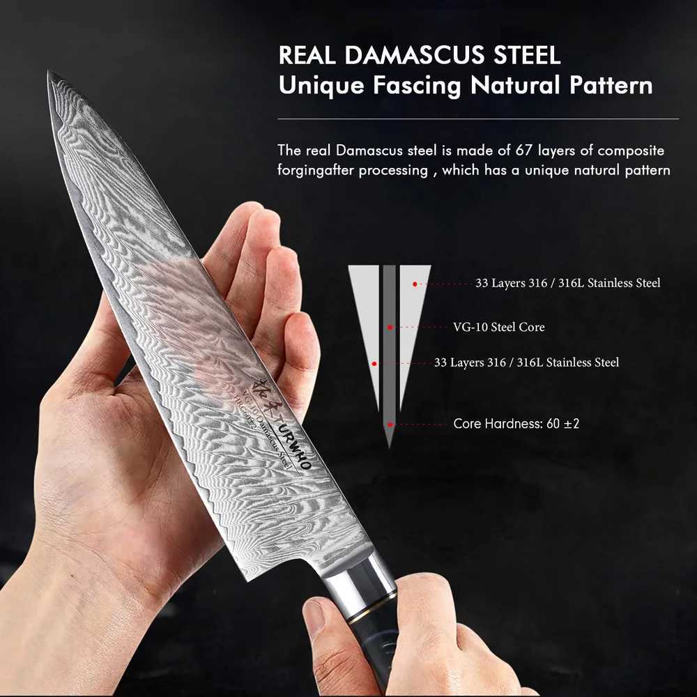 TURWHO 1PC Damascus Kitchen Chef Knife High Carbon Steel Bread Slicer Baking Practical Knife with Gift Box Cooking Tool Y241227