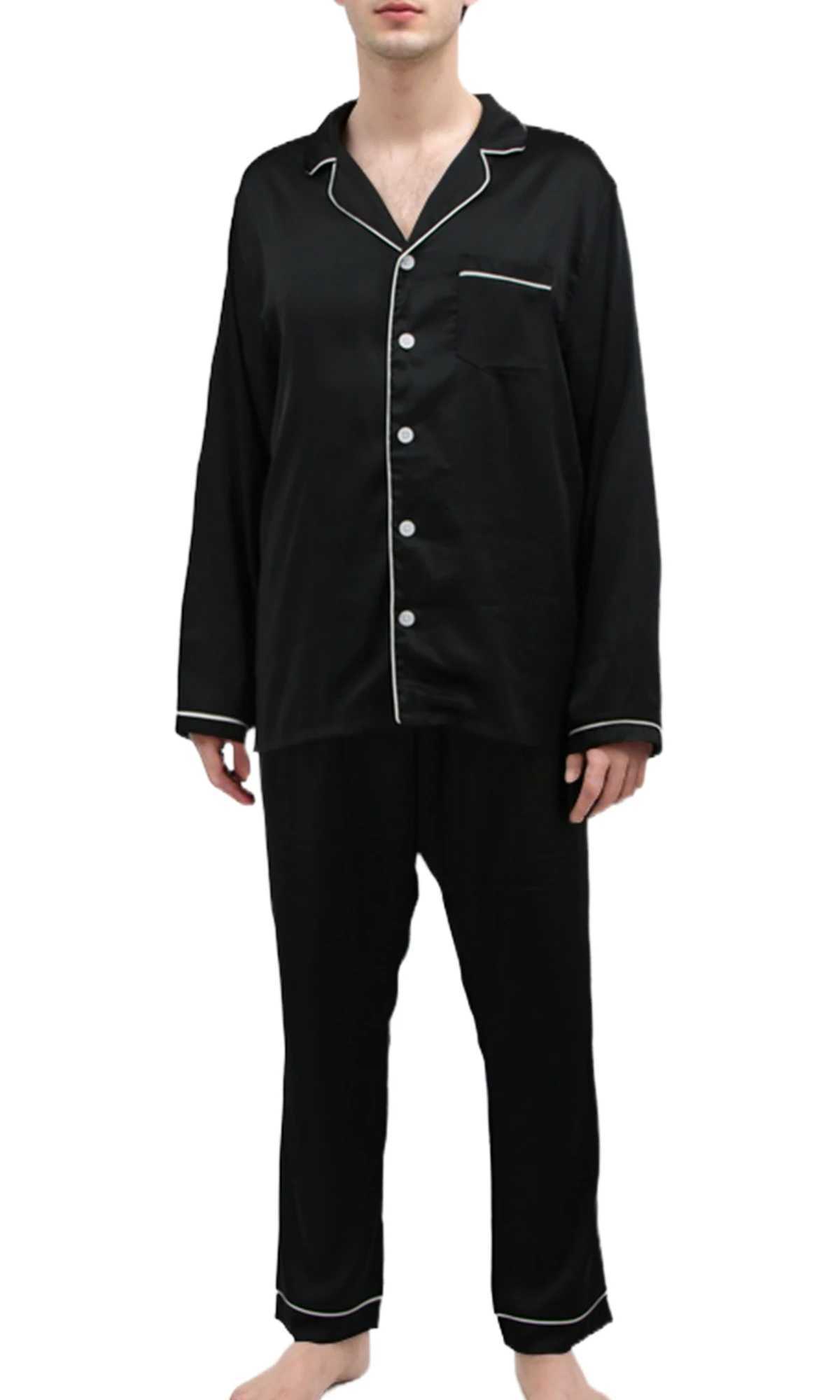 Mens Satin Pajamas Set Silk Satin Pajamas for Men Long Sleeve Loungewear Two-Piece Sleepwear Button Down Pj SetXJ241227