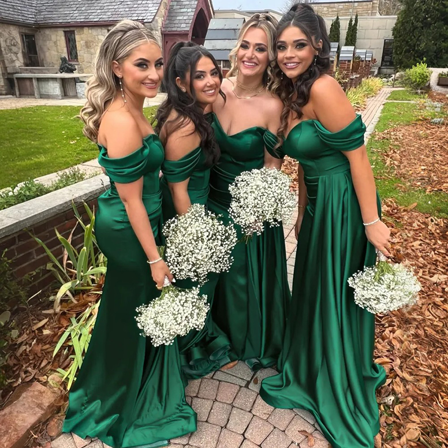 Hunter Green Bridesmaid Dresses Off Shoulder Sweetheart Neckline Maid of Honor Dress Pleated Bride Gowns for Beautiful African Black Women Girls Marri