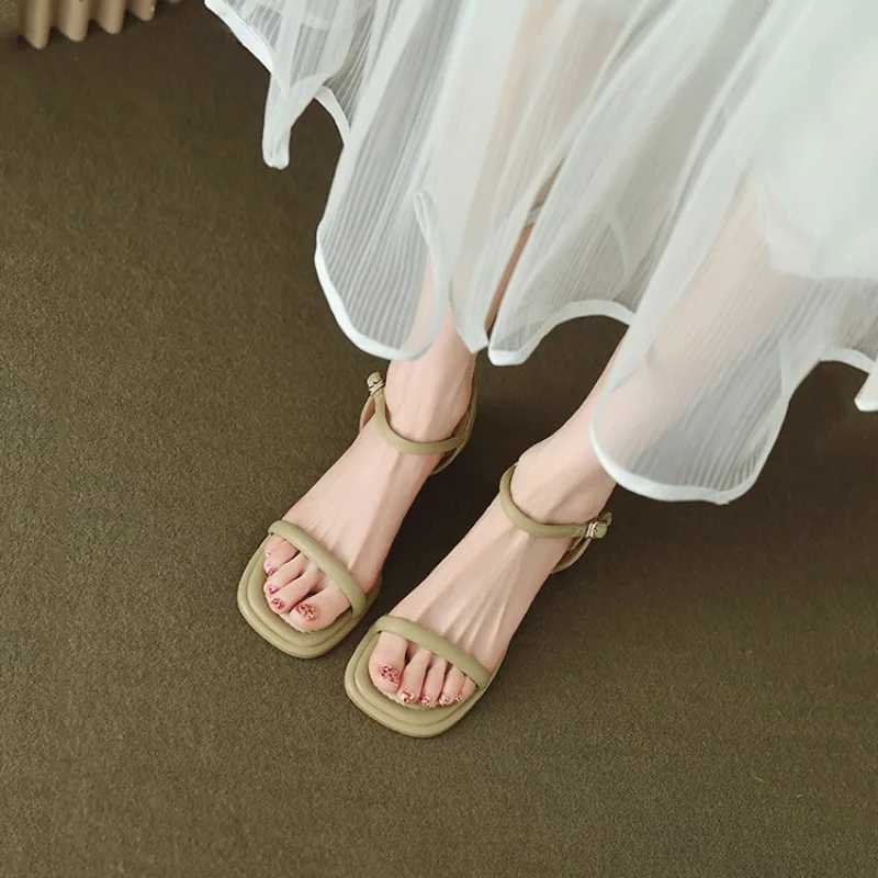 High Quality New Mid Heel Square Heel Modern Sandals Strap Adult High Quality Womens Shoes Shallow Solid Concise Womens Sandals T241227