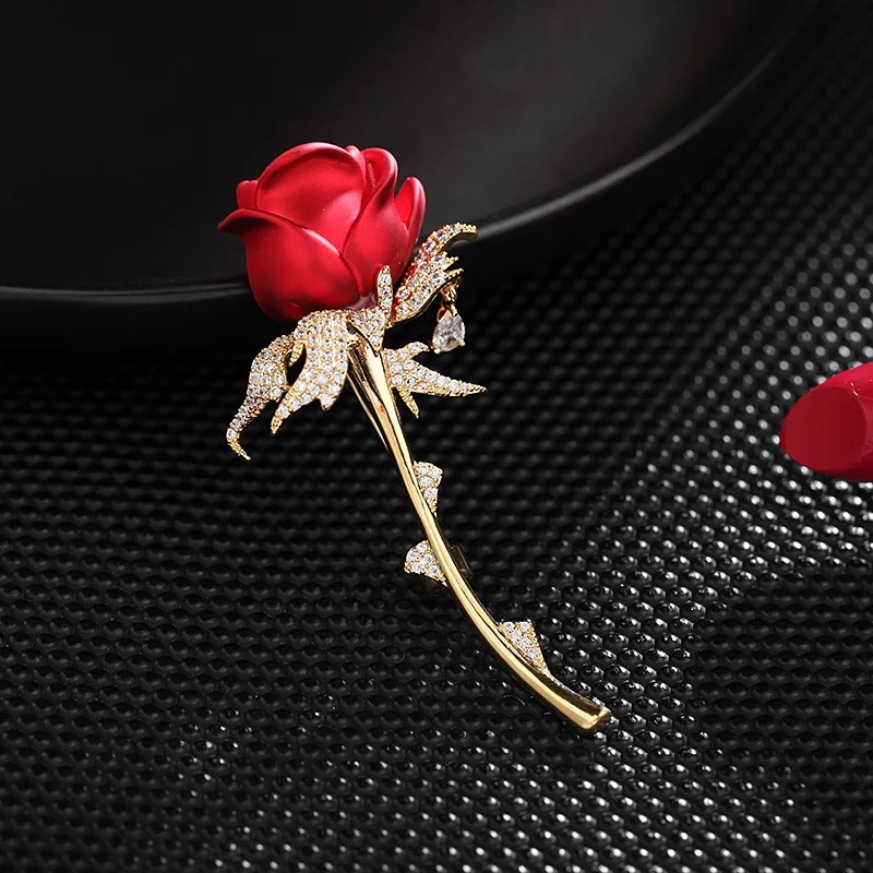 Zircon chest flower brooch pin gifts for women woman wicked high-end zircon pin coat accessory red rose brooches 241227